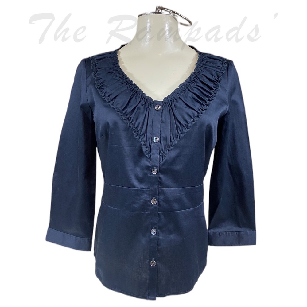 NWT Ann Taylor Scrunched Neck Waisted 3/4 Sleeve Top Size 8